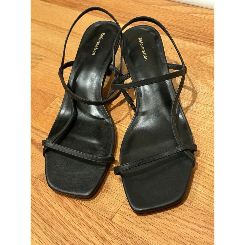 Reformation Serenity Bare Leather Slingback Sandals Black Leather Size 8